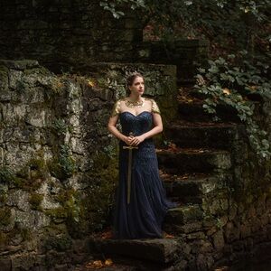 Elegant Gold and Navy Gown